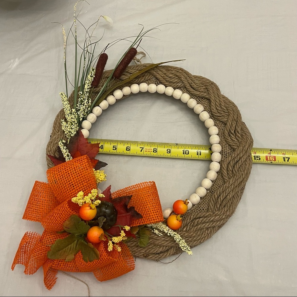 Fall Burlap Wreath Handmade - Picture 5 of 7